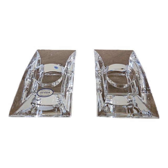 Late 20th Century Pair of Nambe Crystal Planar Votive Candle Holders For Sale
