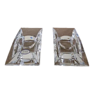 Late 20th Century Pair of Nambe Crystal Planar Votive Candle Holders