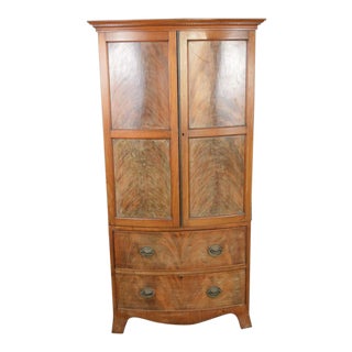 1900s Antique Diminutive Mahogany Bowed Front Armoire For Sale