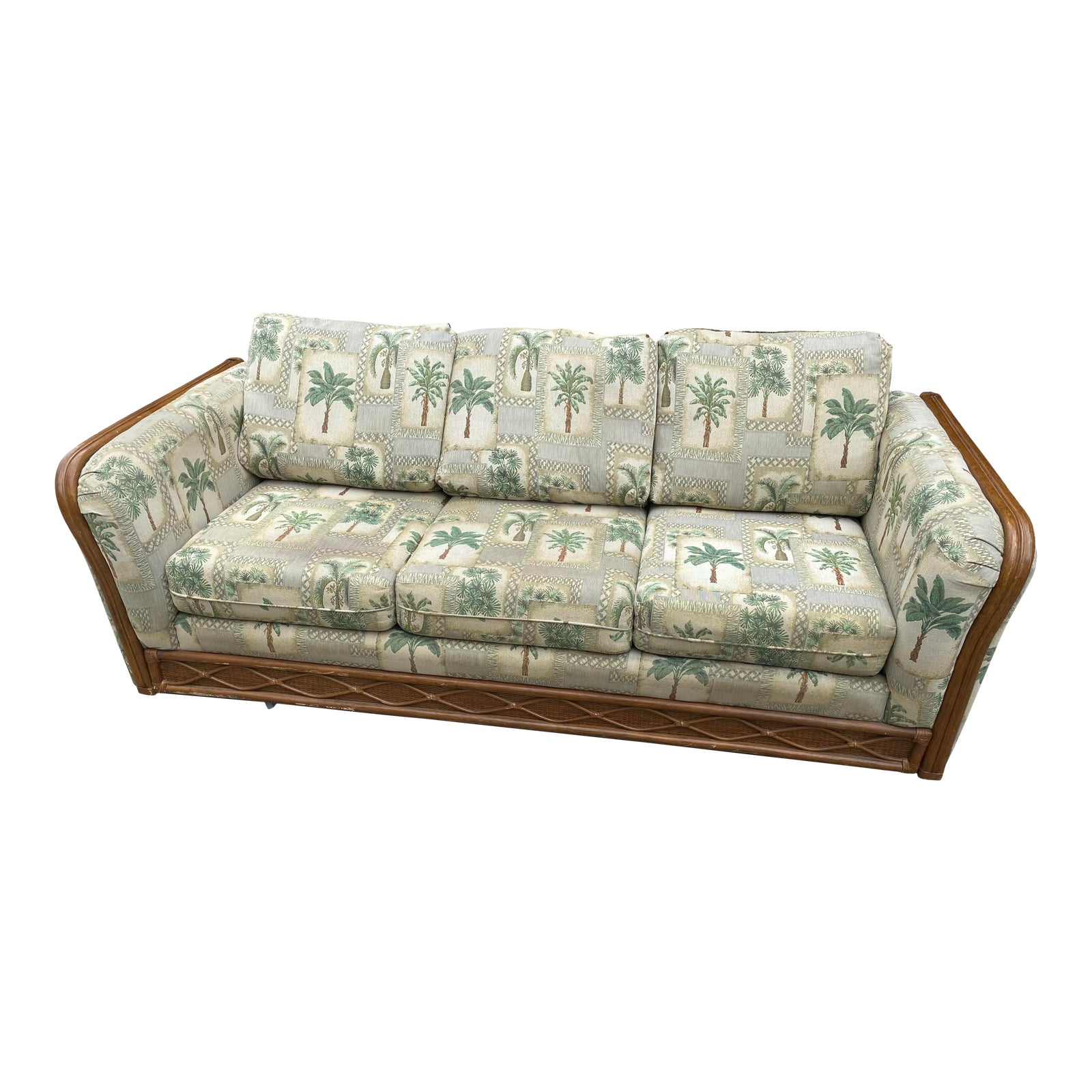 Bamboo Sofa With Palm Tree Upholstery Chairish