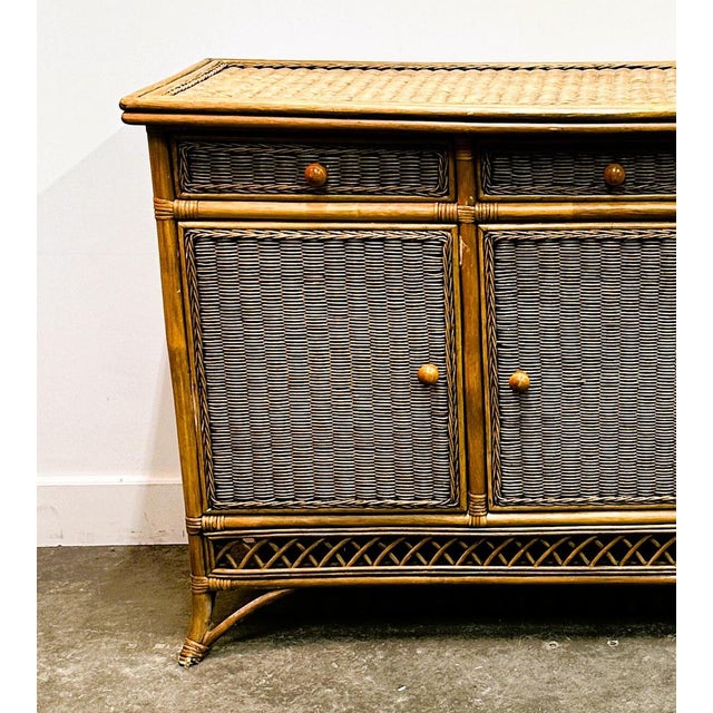Boho Chic Vintage Italian Rattan and Bamboo Sideboard, Italy, 1970s For Sale - Image 3 of 12