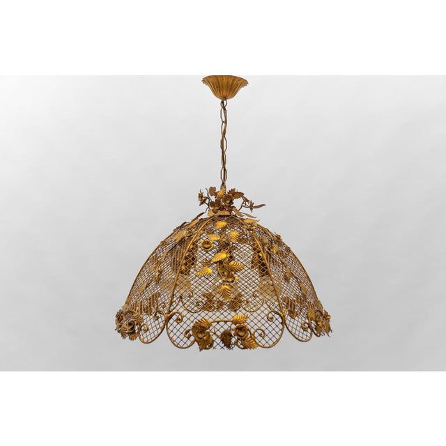 Gold Large Golden Flower Ceiling Lamp by Hans Kögl, Germany, 1970s For Sale - Image 8 of 15