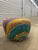 Soft colorful fabric round Ottoman made back in the 80s , Vanity Ottoman or footrest.