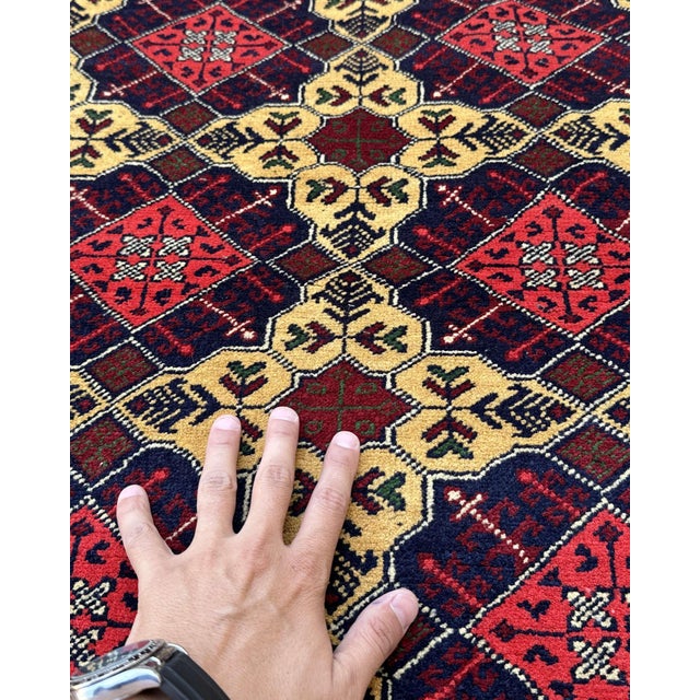 Islamic Afghan Aqcha Turkmen Hand-Knotted Wool Rug, 9'10" X 6'6" For Sale - Image 3 of 12