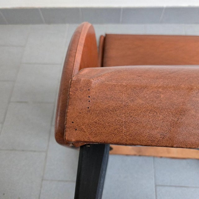 Vintage French Armchair in Havana Faux Leather and Black Lacquered Wood, 1960s For Sale - Image 14 of 16