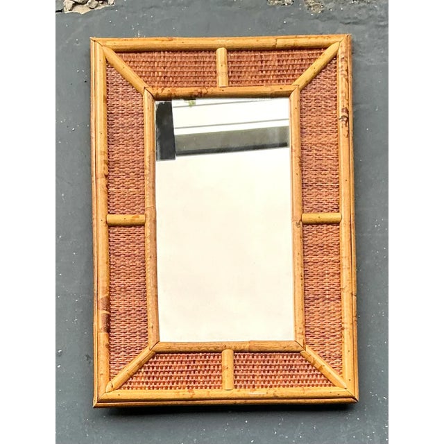 Rustic Vintage Boho Woven Rattan Mirror For Sale - Image 3 of 6