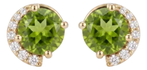 Peridot Round Shape Diamond Studs - August Birthstone Earrings - A Pair