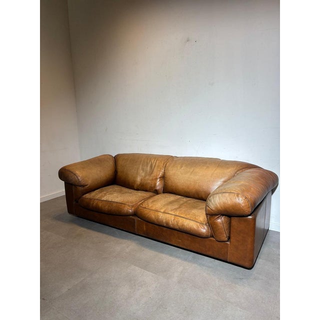 Industrial Vintage Cognac Leather Sofa For Sale - Image 3 of 10