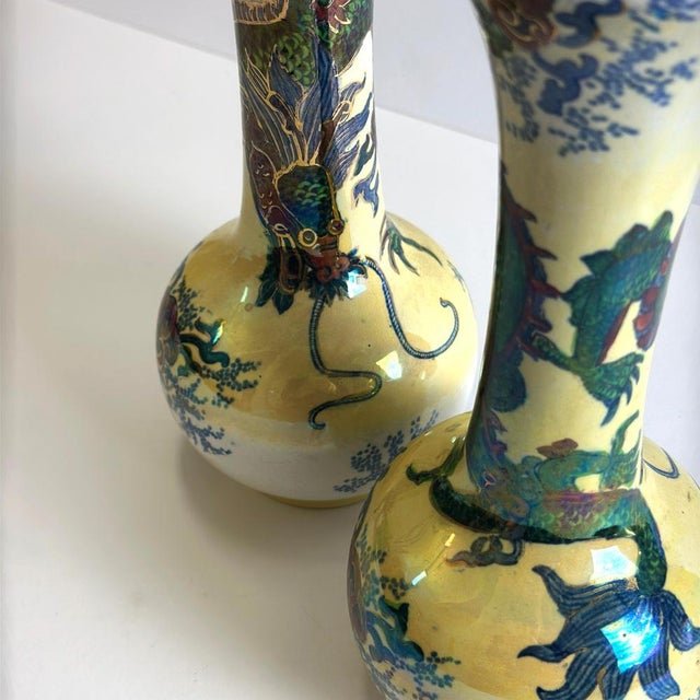 Vintage Dragon Vases by Frederick Rhead for Bursley Ware, 1930s, Set of 2 For Sale - Image 4 of 11