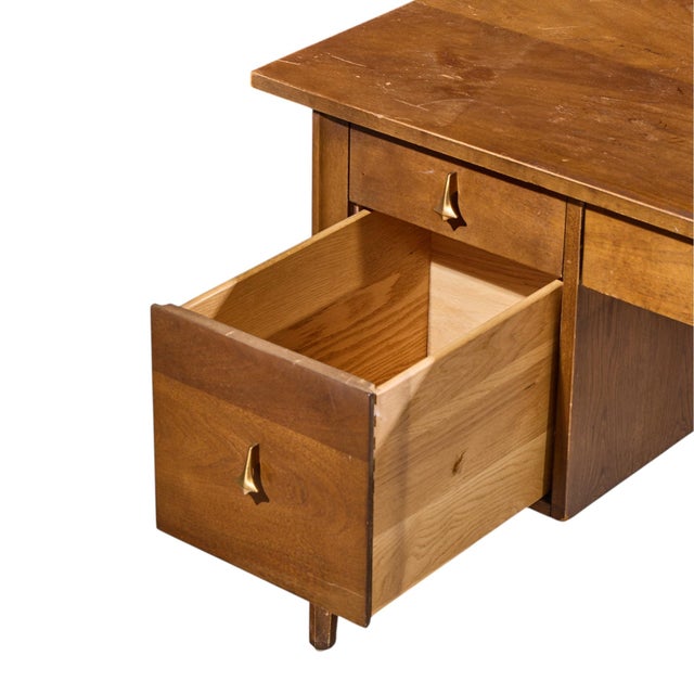 Wood Broyhill Brasilia Mid Century Walnut and Brass Desk For Sale - Image 7 of 11