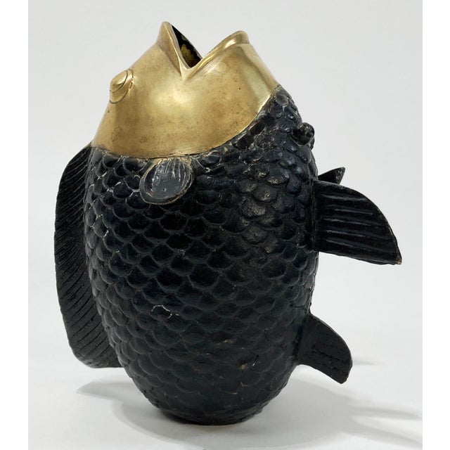 Black Vintage Brass and Black Koi Fish Sculpture or Vase For Sale - Image 8 of 9