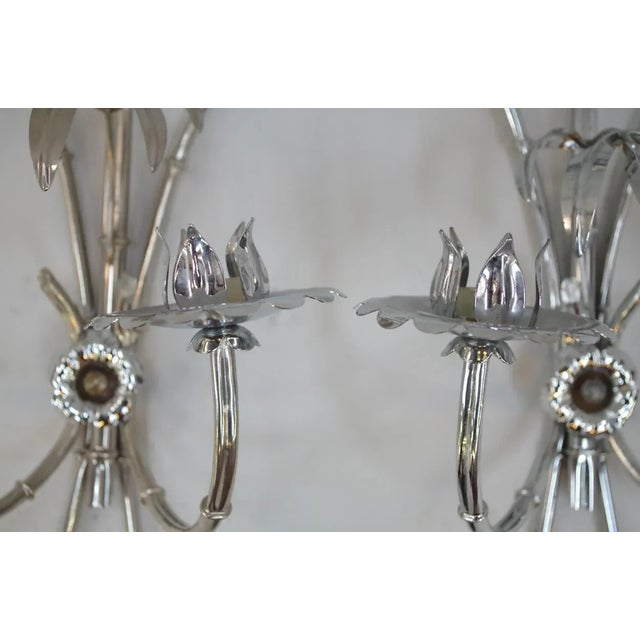 Vintage Chromed Palm Tree Sconces, 1970s, Set of 2 For Sale - Image 3 of 8