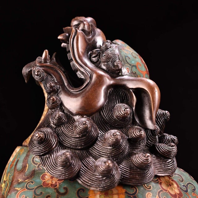Bronze Late 19th Century Cloisonné Enamel Mythical Beast Vessel, 4500g, Gilt Bronze For Sale - Image 8 of 9