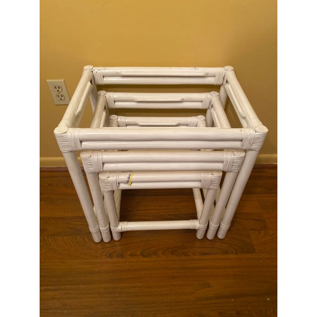 1980s Set of 3 Bamboo White Nesting Tables For Sale - Image 4 of 6