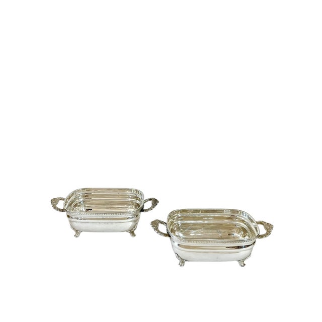 Pair of Vintage Silver Plate Small Size Covered Chafing or Sauce Dishes For Sale - Image 4 of 14