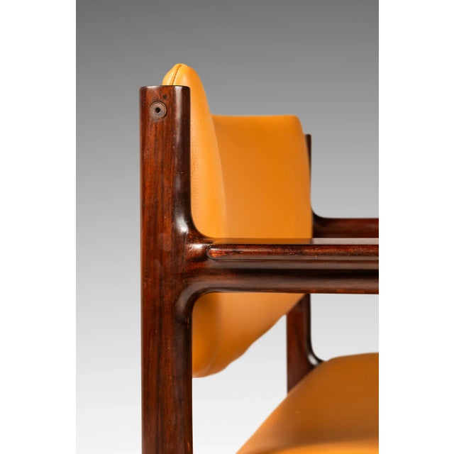 Set of 4 Danish Modern Arm Chairs in Solid Mahogany & Caramel Leather by Danish Overseas Imports, Circa 1960's For Sale In Orlando - Image 6 of 12