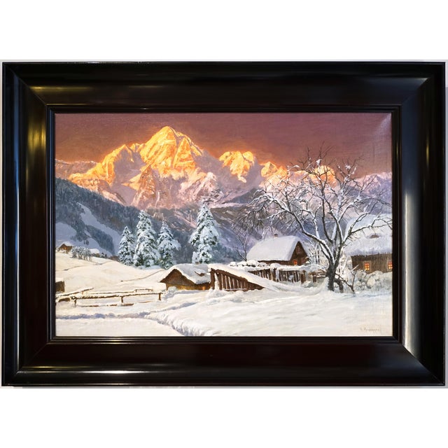 Alois Arnegger, Mountain Range at Dusk, Austria, 1890s, Wood & Canvas, Framed For Sale - Image 3 of 9
