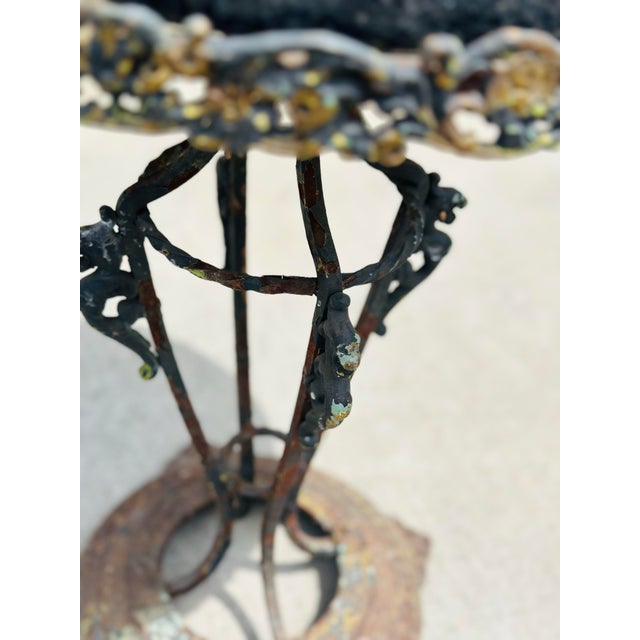 Antique Iron and Marble Outdoor Side Table For Sale - Image 4 of 7