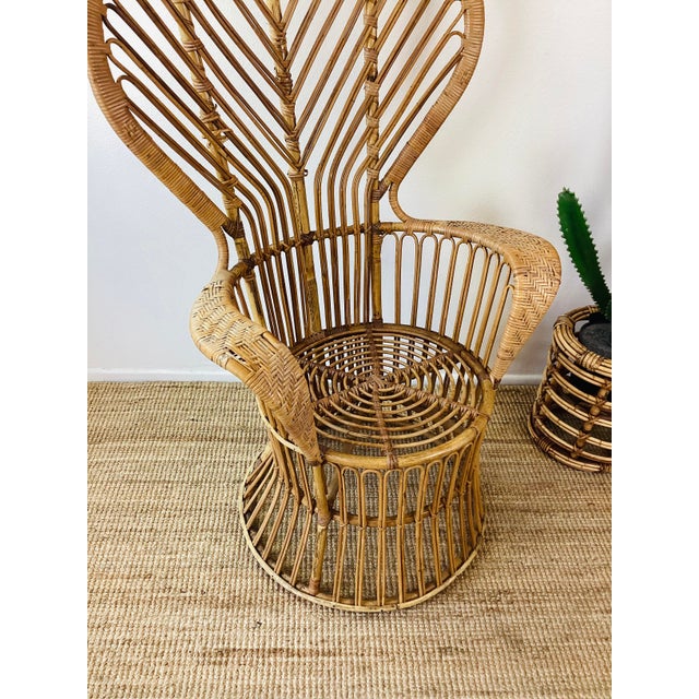 Vintage 1960s Rattan Peacock Chair Italian Modern Gio Ponti Style For Sale - Image 11 of 12