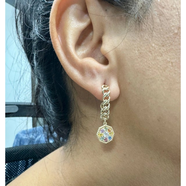 Gold 3.42 Carat Sapphire Yellow Gold Drop Earrings, A Pair For Sale - Image 8 of 8