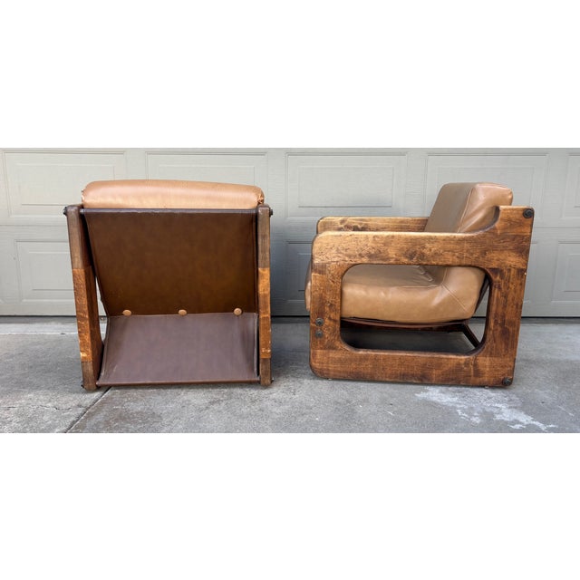 Lou Hodges Style California Rustic Industrial Sling Lounge Chairs Ottoman a Pair For Sale In San Francisco - Image 6 of 12
