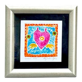 Alejandro López Álvarez “Corazón Alado” Signed Hand-Finished Collagraph, Framed For Sale