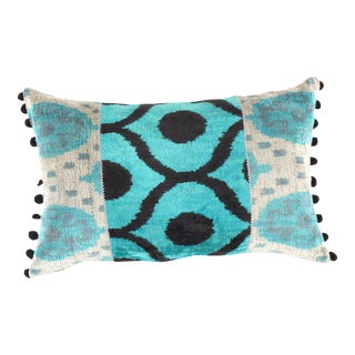 Contemporary Patchwork Velvet Ikat Pillow For Sale