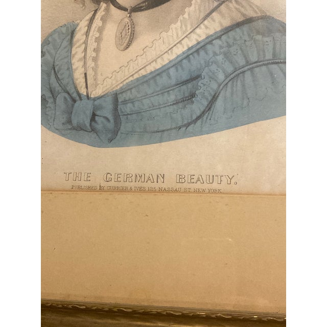 Americana Currier and Ives the German Beauty. Hand Colored Lithograph. 1850-1870 For Sale - Image 6 of 12