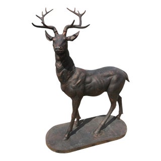 Large Cast Iron Stag Garden Sculpture For Sale