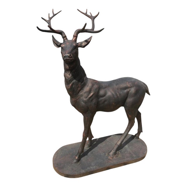 Large Cast Iron Stag Garden Sculpture For Sale