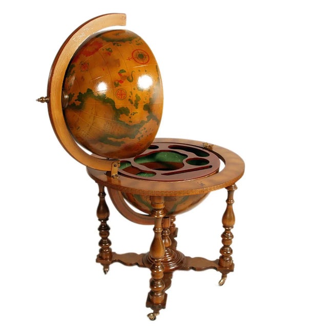 Italian Cocktail Bar Cart on Decorated World Map, 1950s For Sale - Image 3 of 12