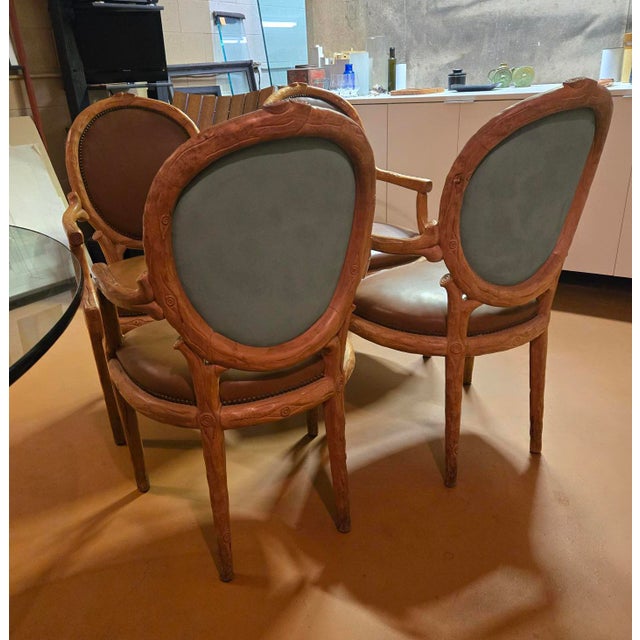 Set of 4 Vintage Hollywood Regency Faux Bois Fauteuils For Sale In Palm Springs - Image 6 of 11