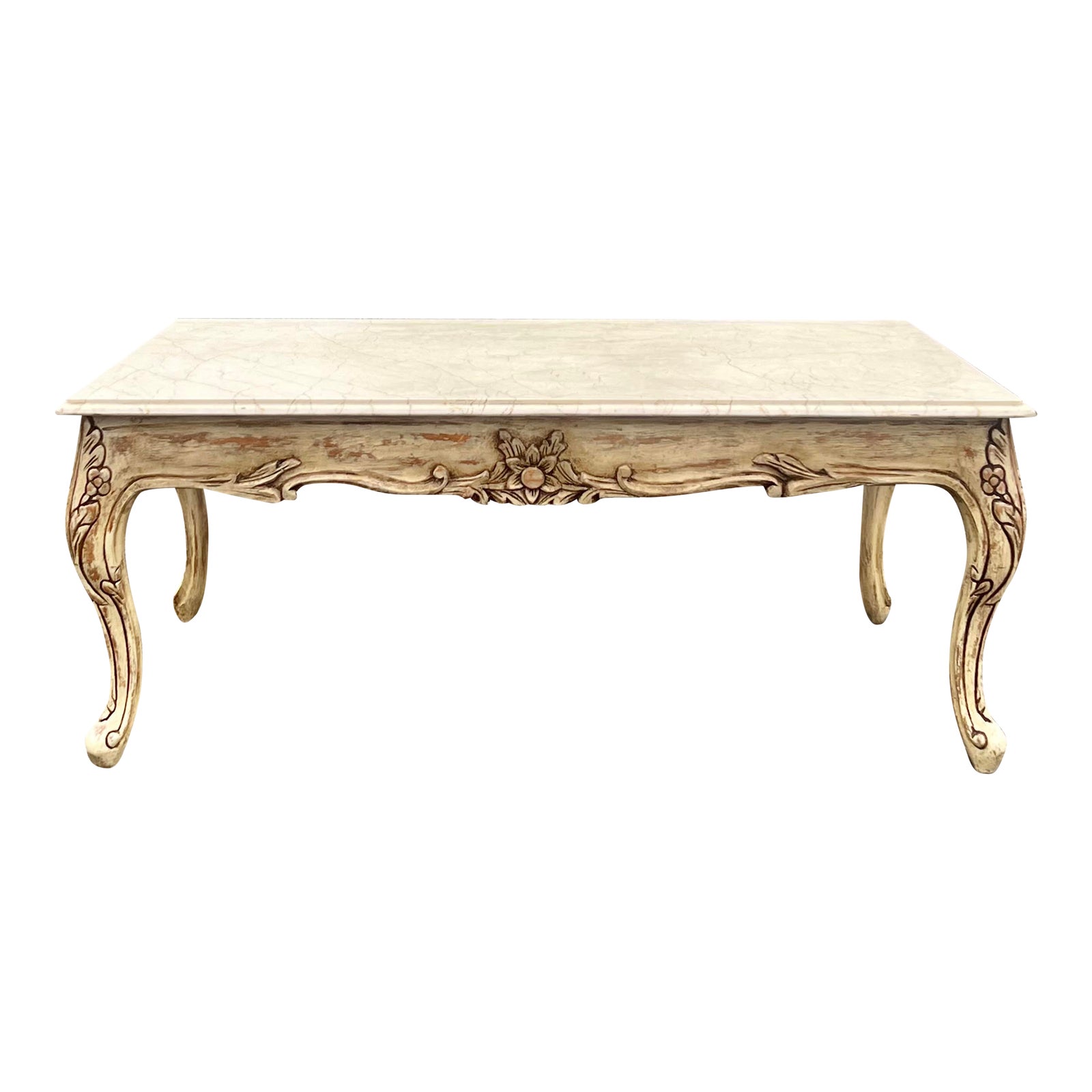 Carved Country French Marble Top Coffee Table | Chairish