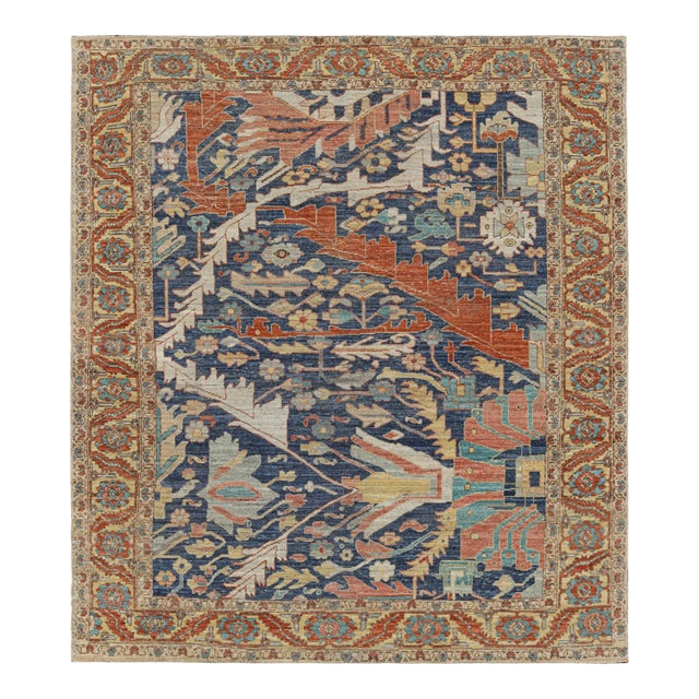Rug & Kilim’s Persian Bakshaish Rug in Navy Blue With Floral Patterns For Sale
