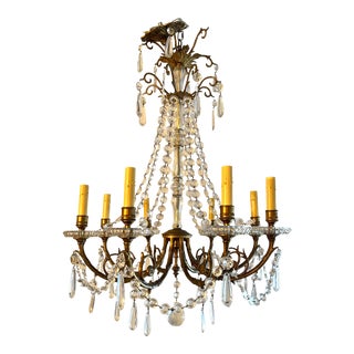 Vintage 1960s Louis XIV Style Crystal and Brass Chandelier For Sale