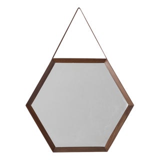 Italian Wall Mirror in Wood and Leather, 1970s For Sale
