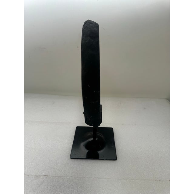 15th Century & Earlier Slice of Natural Amethyst Geode From Brazil on a Custom Black Metal Stand For Sale - Image 9 of 12