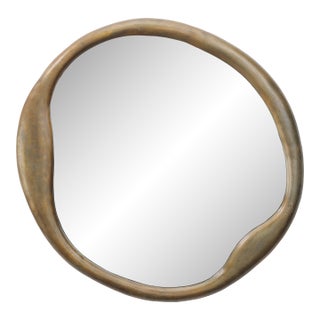 Organic Metal Round Wall Mirror, Antique Brass For Sale