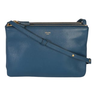 Blue Lambskin Small Trio Crossbody Bag For Sale