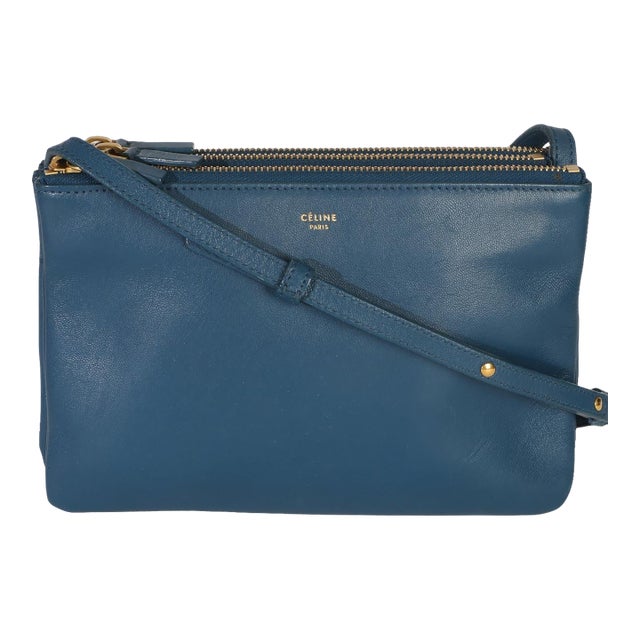 Blue Lambskin Small Trio Crossbody Bag For Sale