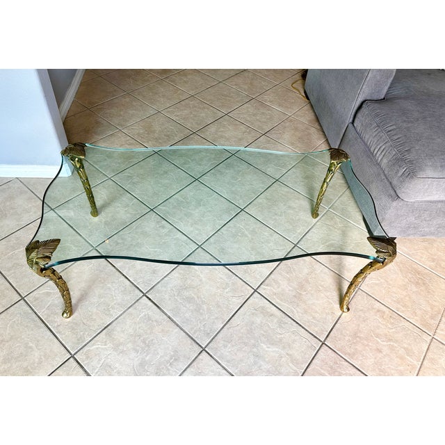 Metal Mid Century p.e. Guerin Style Brass & Glass Coffee Table With Frond Legs For Sale - Image 7 of 16