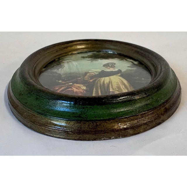 Vintage Petite Oval Gold and Green Framed Print For Sale - Image 4 of 5
