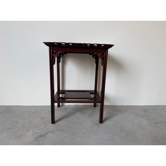 1960’s Vintage Chinese-Style Carved Mahogany Side Table With Pierced Gallery Top For Sale - Image 11 of 12