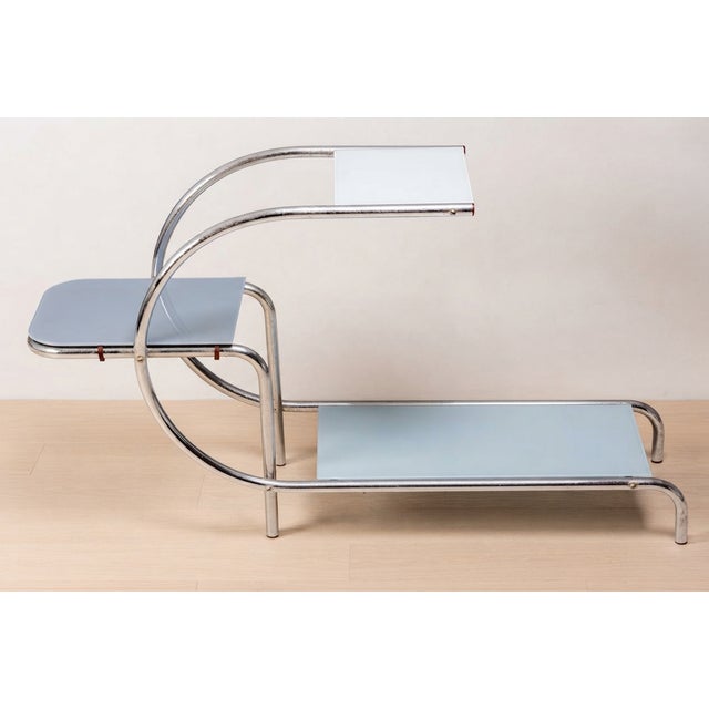 20th Century Bauhaus Tubular Steel Flower Stand with Colored Glass Shelves by Emile Guyot, Czechoslovakia, 1950 For Sale - Image 4 of 7
