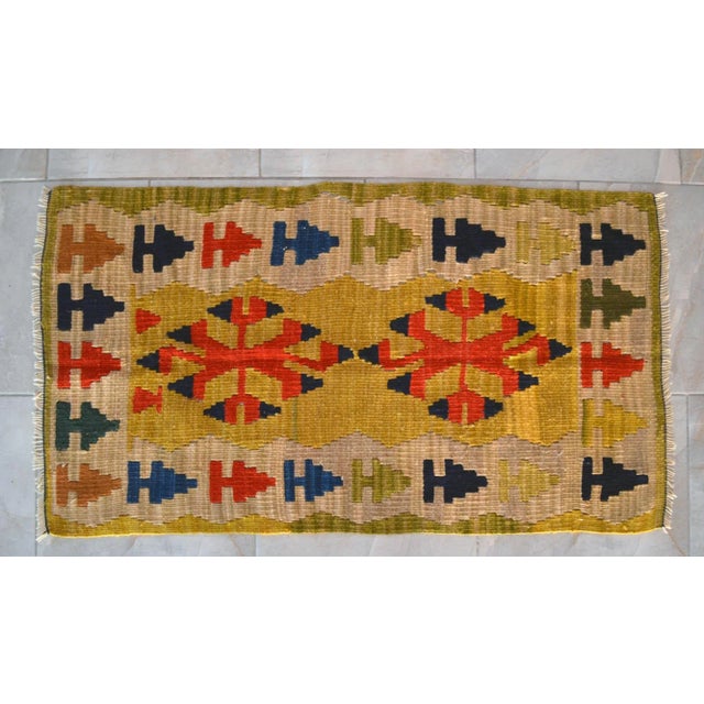 1990s Turkish Rug Hand-Woven Mini Kilim Rug - 2' X 3'8" For Sale - Image 10 of 10