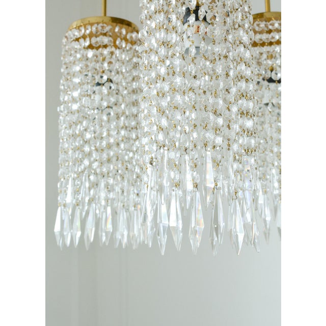 Vintage Jablonecke Sklarny Bohemian Glass Chandelier, Solid Brass, 3-Light, 1970s For Sale - Image 6 of 8