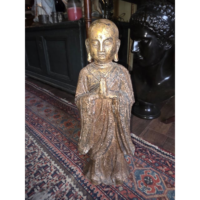 Buddhist Diety Statue With Gilt Finish For Sale In San Antonio - Image 6 of 11
