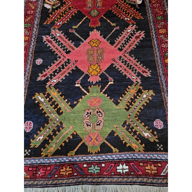 Black Vintage Caucasian Karabagh Rug in Hand-Knotted Wool with Geometric Medallions, 1980s For Sale - Image 8 of 10