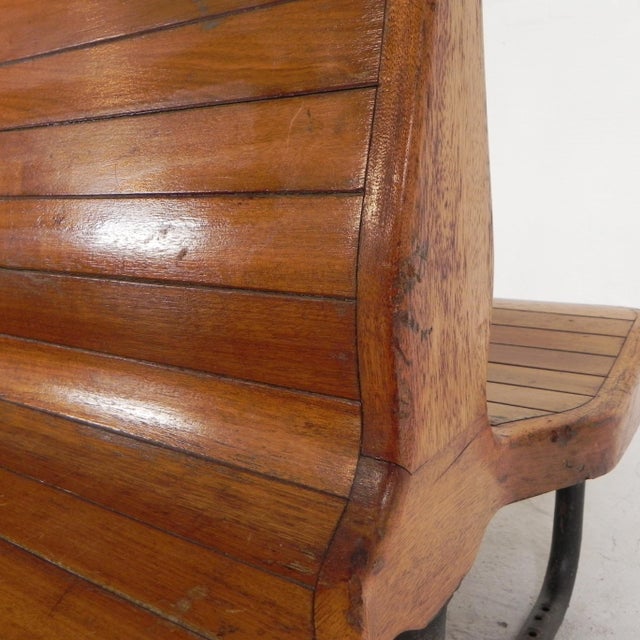 Double-Sided Teak Train Bench, 1930s For Sale - Image 15 of 18