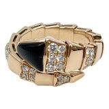 Bvlgari Bulgari Serpenti Viper Diamonds & Onyx Ring in 18k Rose Gold – Size 8 For Sale